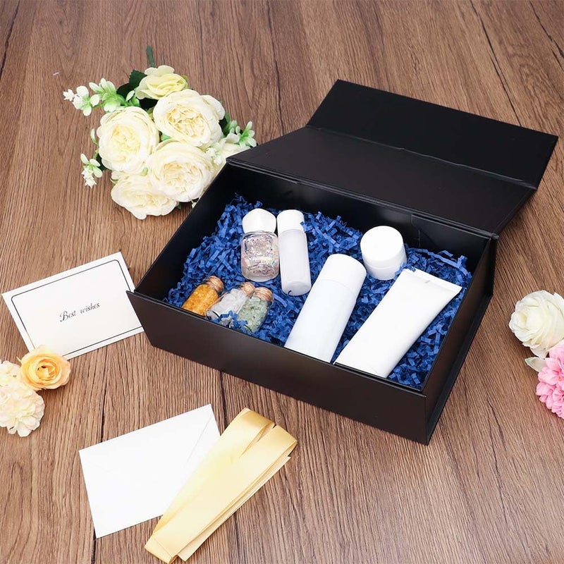 UoeRing 1 Pcs Black Gift Box,9.5x6x3 Magnetic Gift Box for Presents with Lids Rectangle Collapsible for Bridesmaid Proposal Box,Wedding,Christmas,Birthday Gift Packging with Ribbon Card Envelope - Image 5